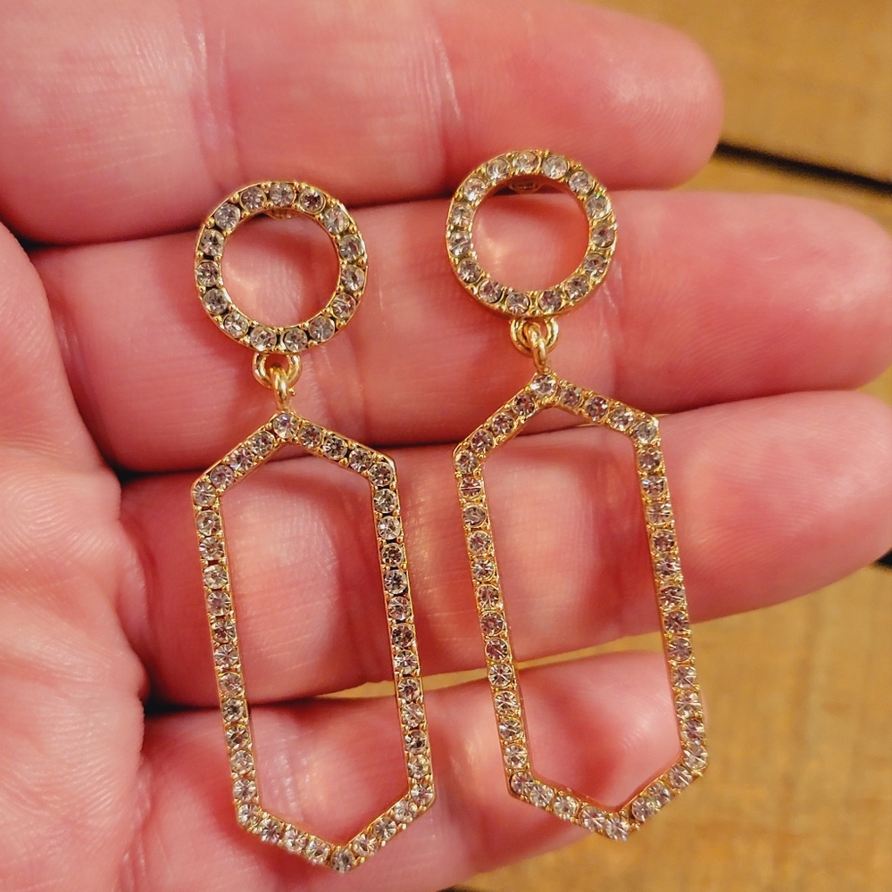 Geometric Rhinestone Drop Earrings - Picture 2 of 5